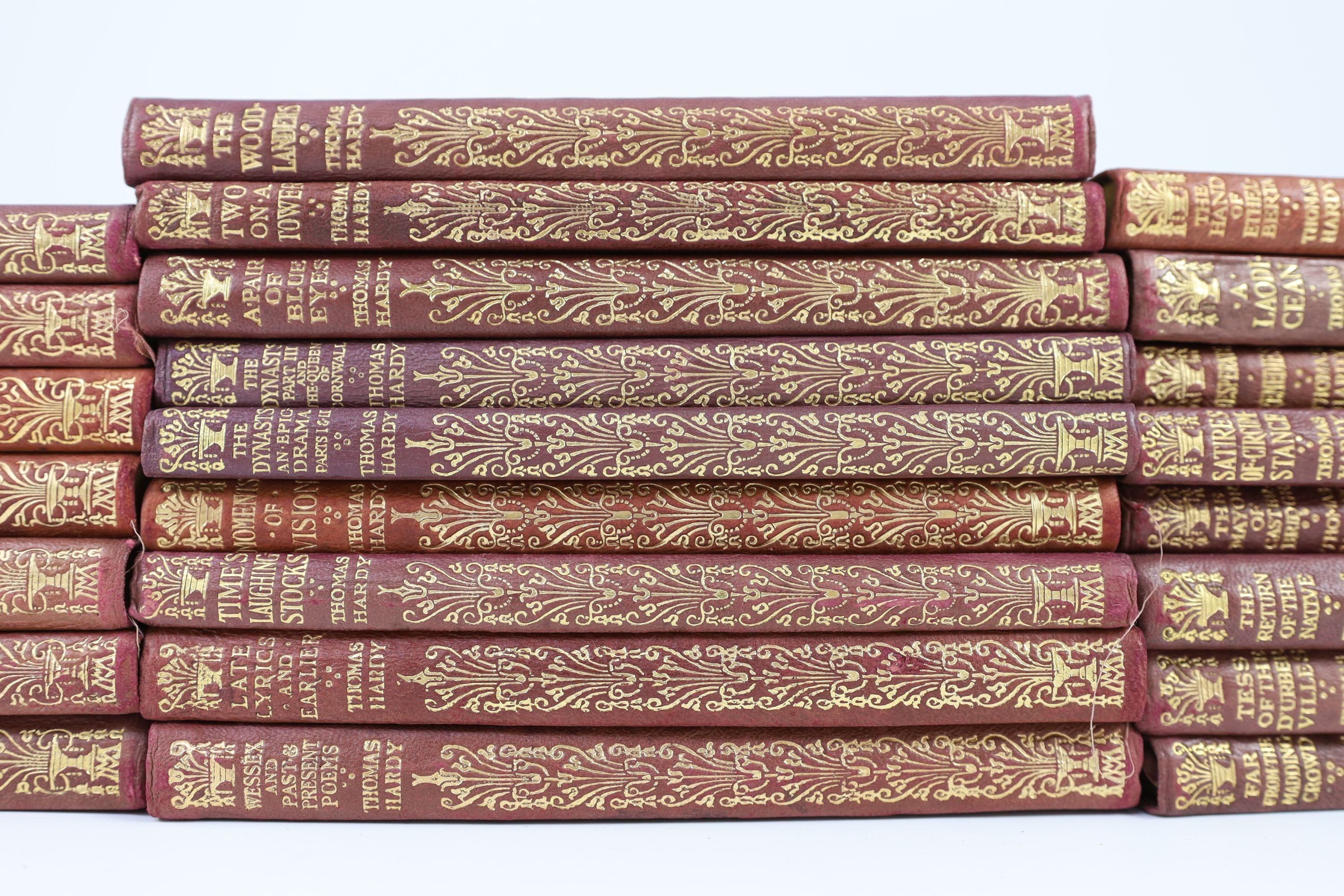 Hardy, Thomas - Macmillan's Pocket Hardy. 24 vols. (? ex26). the novels/short stories with the Wessex map; publisher's maroon limp gilt decorated calf with gilt tops, sm. 8vo. 1922 (etc.)